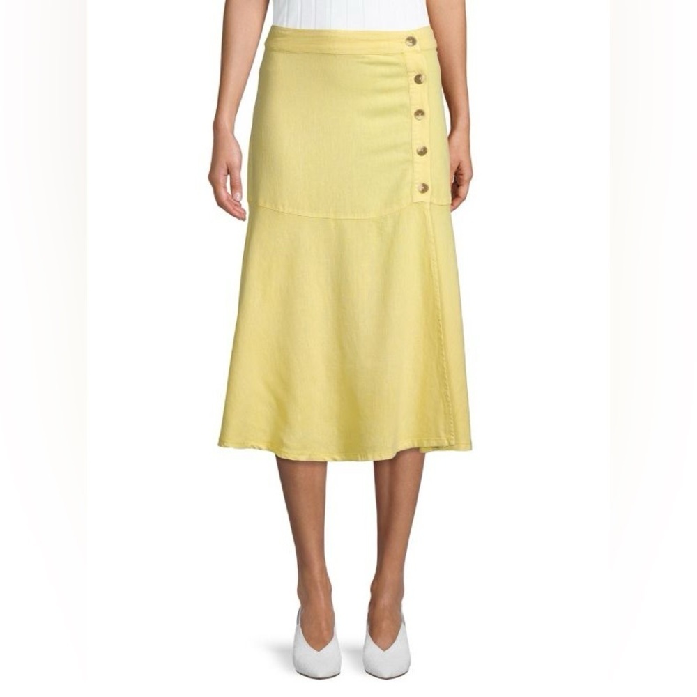 Free People poppy linen button front split midi skirt yellow 4164 - Picture 3 of 13